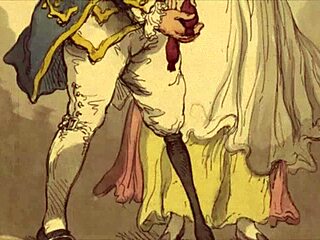 Vintage drawings show antique erotic scenes with natural tits in retro style