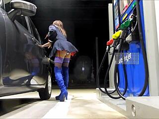 Can You Believe Crossdresser Flaunts Mini Skirt With Fishnets And Heels At Public Gas Station?