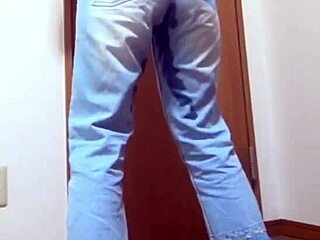 girl wets jeans while brother hogs the bathroom