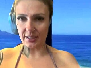 Training at Ipanema Beach Gym in Wet Bikini with Sweat Dripping Down Legs and Natural Tits Showing