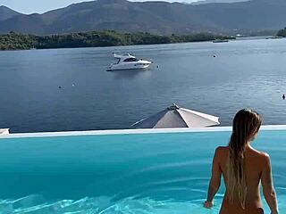 gorgeous monika fox dives into the pool naked, her big tits and pierced nipples shining under the sun in this adorable solo scene