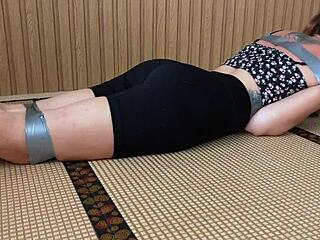 horny girlfriend gets tied up in garage by friend then punished with vibrator in skinny teen cute session