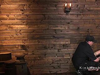 Big booty blonde bound in bondage gets whipped hard