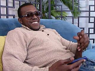 Ebony Bitch's First Ffm 3some With Saggy Tits.