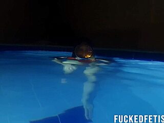 Helen Star Dives Underwater In Pool With Mask And Natural Tits