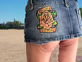 climax with anal vibrator in miniskirt boots outdoor toy play