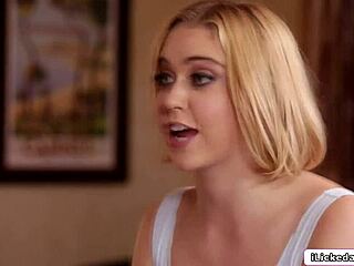 Brunette babe in lingerie fingering and facesitting her horny blonde teen neighbor for orgasm.