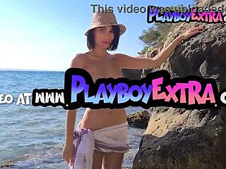 maria gutjahr's glamorous big natural tits bare at erotic beach strip