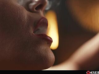 Valentina Nappi Smokes Cigarette Prepares Red Lipstick Blowjob Handjob