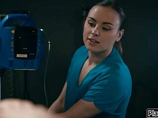 nurse offers dick back if patient licks her milky shaved pussy