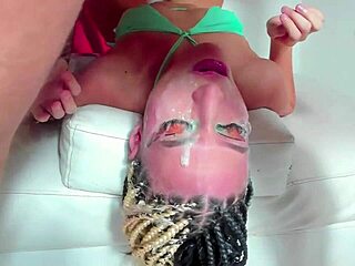 How does this Colombian slut handle upside-down rough throat saliva flood?