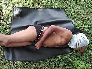 Indian stepmom rides stepson's big cock in jungle camping adventure.