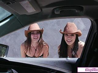 Two Stepsibling Hitchhikers Suck Balls Finger Fuck Group Threesome Oral