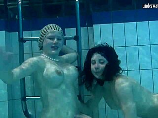katka and barbara's big tits bounce underwater lesbian pussy play