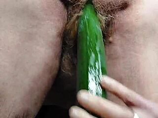 Granny Shoves Cucumber Deep in Hairy German Pussy