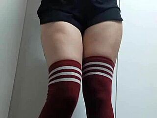 cheeky girl next door tries slutty tops topless in thigh highs no panties 😏